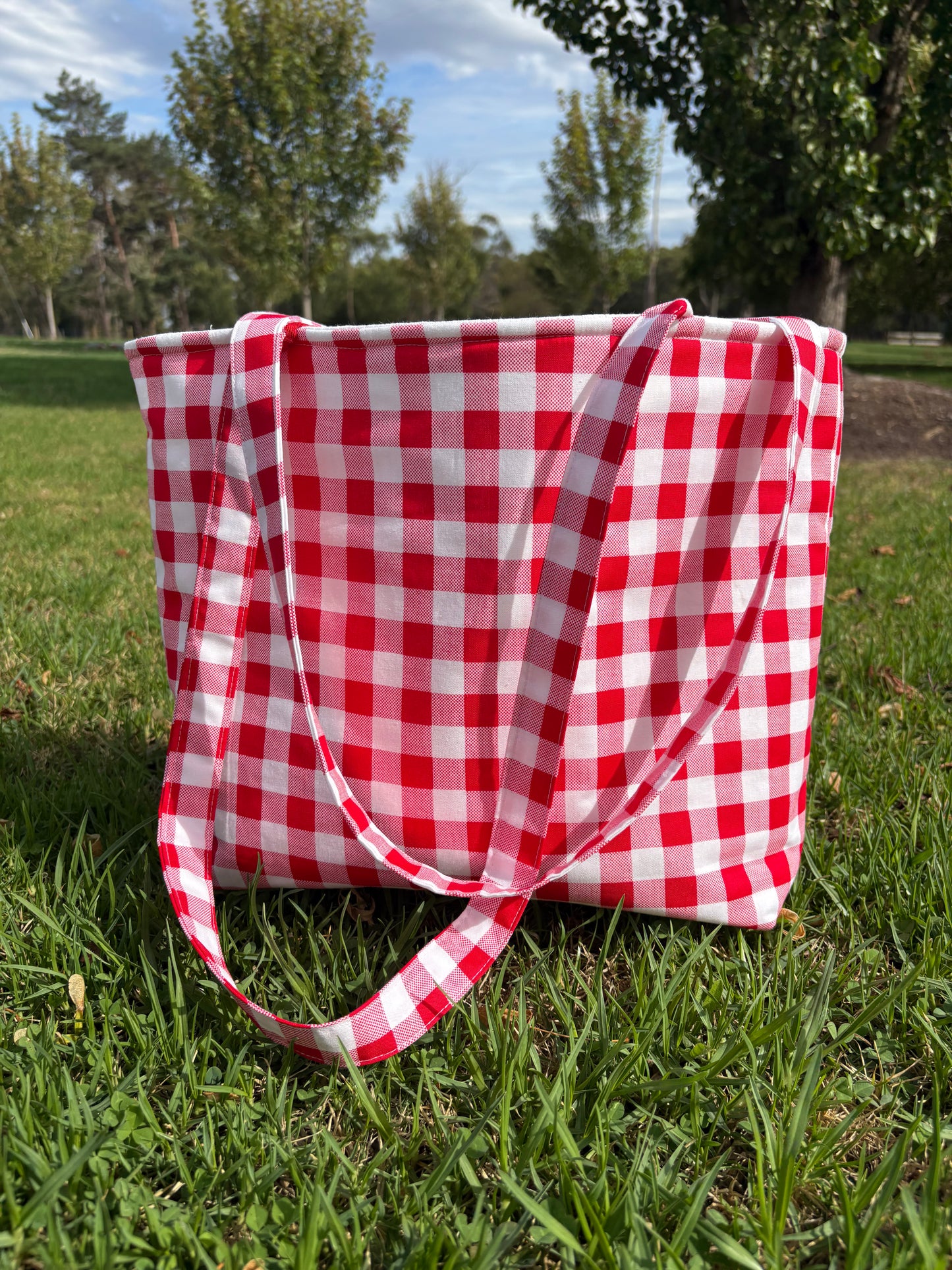 Red gingham tote