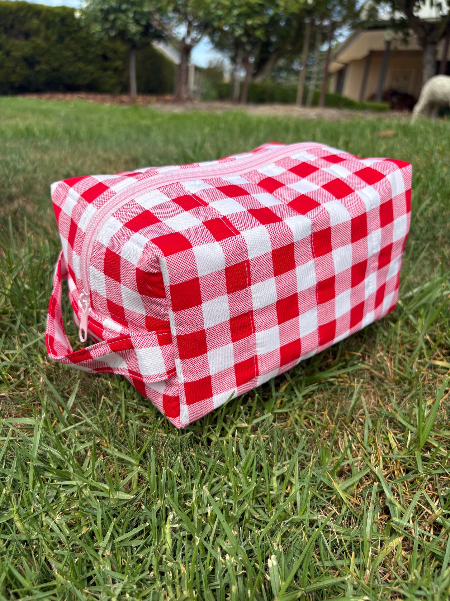 Red gingham box bag